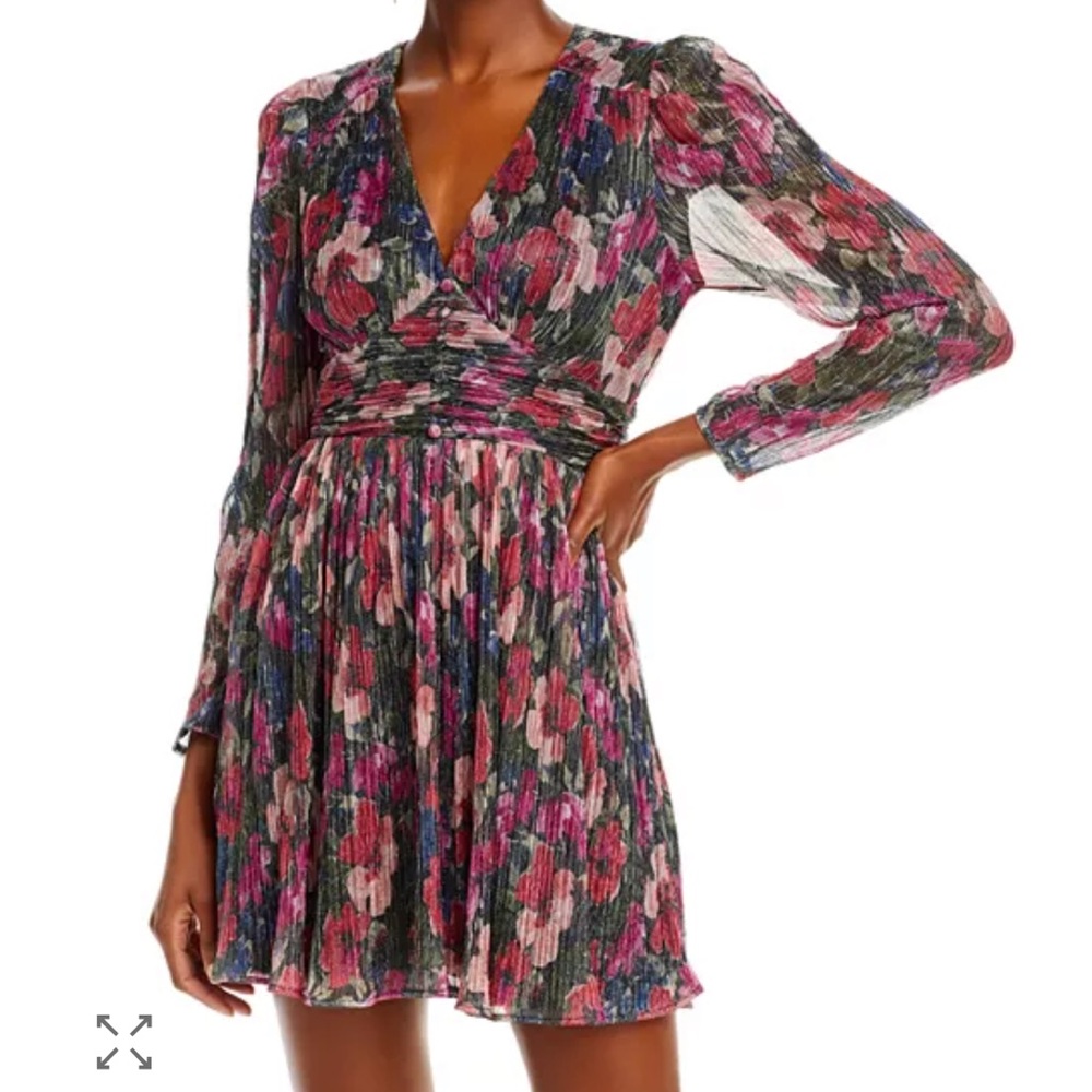 AQUA Long Sleeve Metallic Floral Dress - Exclusive